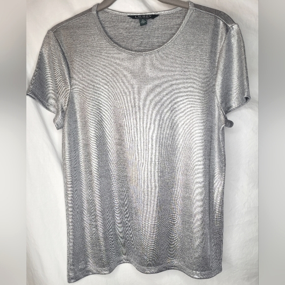 Lauren Ralph Lauren Silver Semi-sheer Beautiful Tshirt Size Medium Excellent ✅️ - Picture 1 of 4